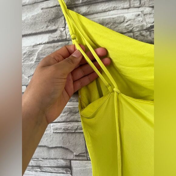 Zara || Neón Green Yellow Sheath Strap Cowl Neck Maxi Slit Dress Small - Picture 5 of 9
